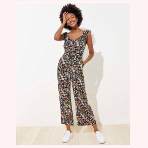 NWT Loft Black Floral Tie Front Ruffle Strap Jumpsuit